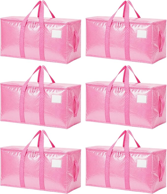 Songrey Heavy Duty Moving Bags, 6 Pack Large Storage Bags with Zipper & Handles, Waterproof Totes Bags for Clothes Packing, Moving, College Supplies, Home Organization