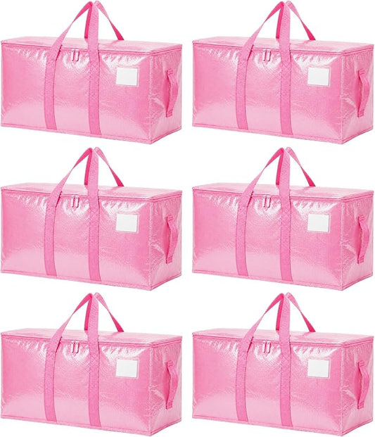 Songrey Heavy Duty Moving Bags, 6 Pack Large Storage Bags with Zipper & Handles, Waterproof Totes Bags for Clothes Packing, Moving, College Supplies, Home Organization