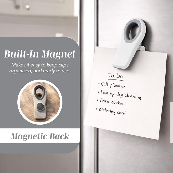 COOK WITH COLOR Bag Clips with Magnet- Food, Chip, Bag Clips for Food Storage with Airtight Seal Grip for Bread, Snack and Food Bags (White, Pack of 20)
