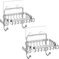 ODesign Soap Dish Holder SUS304 Stainless Steel with 6 Hooks Loofah Bath Sponge Towel Razor Holder for Bathroom Shower Kitchen Adhesive Wall Mounted No Drilling-Silver-2 Pack