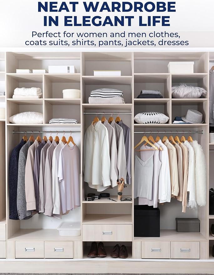 Smartor Wooden Hangers 20 Pack, Solid Wood Coat Hanger for Closet, Heavy Duty Wood Hangers for Suits, Shirts, Dresses, with 360° Rose Gold Hook, Non Slip Pant Bar, Natural