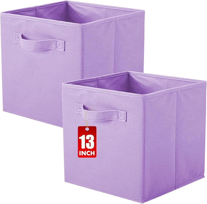 ShellKingdom Storage Bins, Foldable Fabric Storage Cube And Cloth Organizer | Storage Drawer For Closet And Toys, 13 X 13 X 13 INCH, 2 Pack (Lavender)