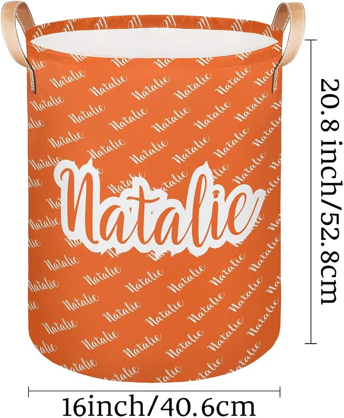 Personalized Laundry Basket, Custom Gift Laundry Hamper, Collapsible Nursery Waterproof Laundry Baskets, Dirty Clothes Toy Hamper with Handles Name Orange