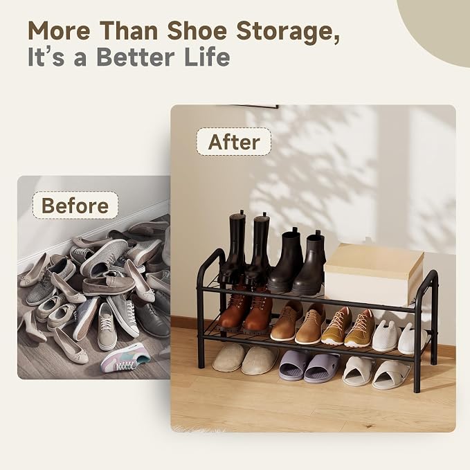 Shoe Rack,Long Shoe Organizer for Closet,Wide Shoe Storage for Entryway, 2 Tier Sturdy Metal Free Standing Shoe Shelf