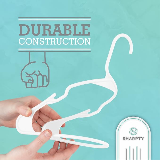 Sharpty - Plastic Hangers - Adult Clothes Hangers - T-Shirt, Dress, Coat Hangers & Accessories - Notched Hanger, Durable & Versatile Color Clothing Closet Hanger(20-Pack,White)
