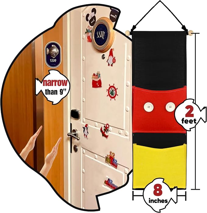 RUNROLE 8 Inch Narrow Fish Extender to Right Fit the Cabin Door - 1, 2, 3, 4 Pocket Hanging Storage Organizer, Easily Customize, 2026 & 2027 FE for Gift Exchanges and Pixie Dust, Cruise Essentials