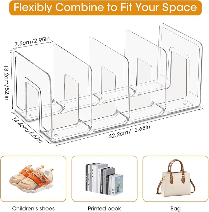 Kids Shoe Organizer Stackable: Clear Acrylic Baby Shoe Rack with Dividers - Closet Storage for Toddlers & Nursery Use (3 Pack)