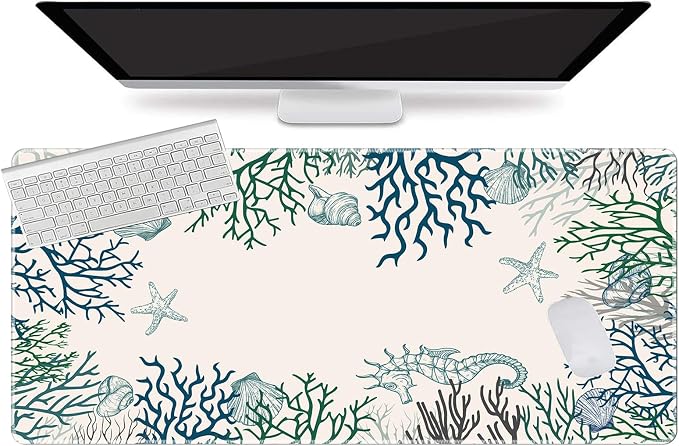 L-SPOUTTO Cute Desk Mat for Keyboard and Mouse, XXL Coral Large Mouse Pad | Non-Slip Keyboard Pad Waterproof Desktop Mat for Laptop Computer Work Game Home Office-Ocean Coral