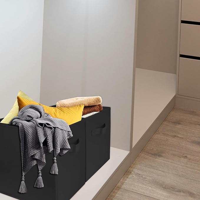 3 Pcs Storage Cubes, 10.5 Inch Collapsible Storage Bins, Fabric Foldable Bins for Organization, Durable Storage Bins for Closet, Shelves, Offices (Black)