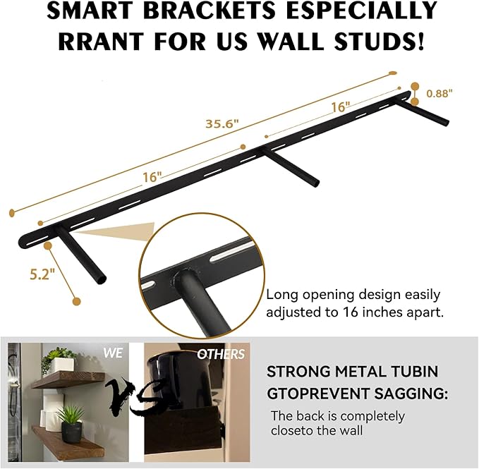 BGMG Wood Floating Shelves for Wall 60 inch Set of 2,Black Floating Shelves,Solid Wood Wall Mount Shelves for Living Room Bedroom Kitchen Farmhouse -60x6.7x1.75 inch