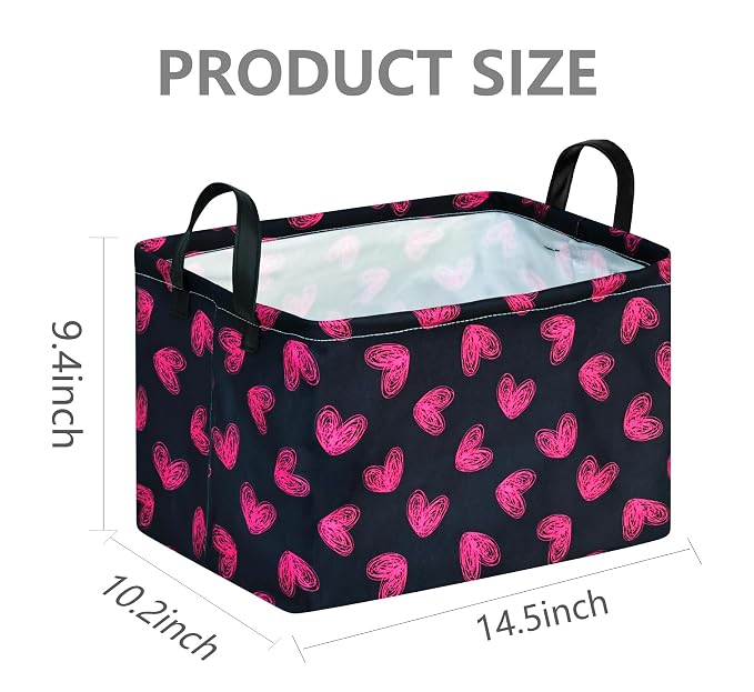 Rectangular Valentines Basket Storage Bin for Shelves Girls Gifts Baskets Foldable Box with Handles for Home Office Car Dormroom Valentine's Day Party Supplies