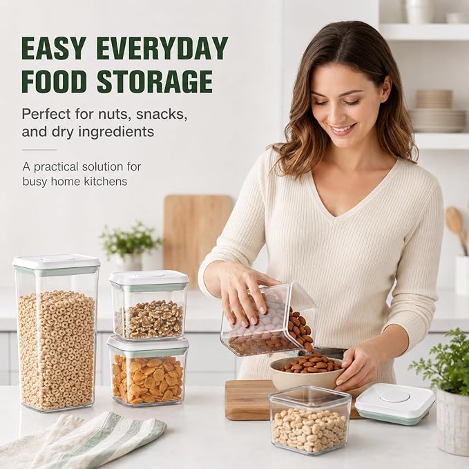 12 Pcs Pop Airtight Food Storage Containers with Lids Stackable Containers for Kitchen Pantry Organization Ideal for Cereal Snacks Flour Sugar Coffee and Spaghetti, 3.4Qt, 2.8Qt, 2.1Qt, 1.2Qt