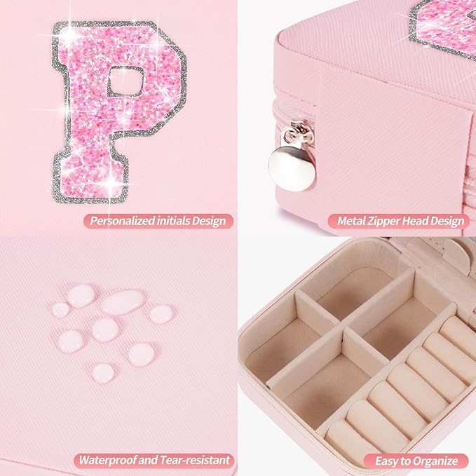 Uygafly Travel Jewelry Case - Personalized Jewelry Box for Women,Small Jewelry Organizer Cute Jewelry Organizers and Storage Aesthetic,Travel Essentials Birthday Gifts for Girls Women | Pink,P