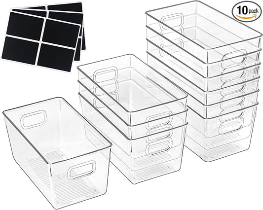 ZEXALOR 10 PACK Clear Storage Bins Clear Storage Containers for Kitchen Pantry Organization, Organizing Bins with Built in Handles, Cabinet Organizers