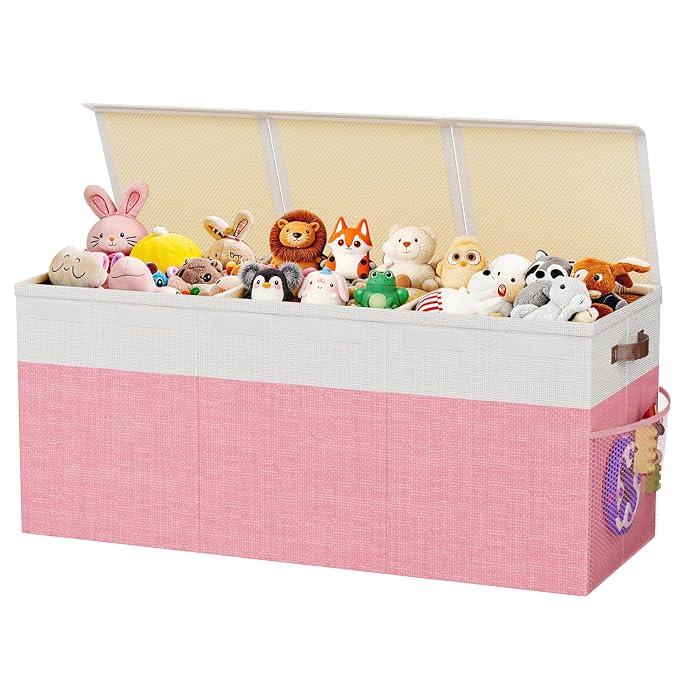 Dayacoco Extra Large Toy Box Chest with Lids, Collapsible Sturdy Kids Toy Storage Organizer Boxes for Boys Girls, Collapsible Sturdy Toys Chest Storage Organizer Bin Basket, Pink
