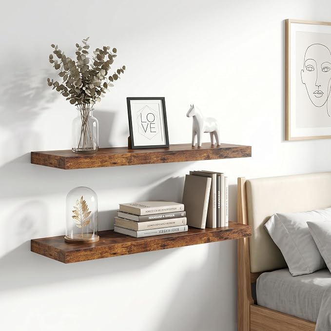 Vivelove 40 Inch Floating Shelves Wall Mounted for Display, 6.5 Deep Duty Shelves with Invisible Brackets for Living Room,Bedroom,Kitchen, Bathroom Storage & Decor,40" Wx6.5 Dx1.4 H - Rustic Brown