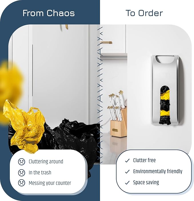 Manterio Plastic Bag Holder | UPGRADED Wall-Mount Grocery Bag Dispenser | Space-Saving Design | Easy Install | Smudge-Proof, Fingerprint-Resistant | Silver | Holds the Most Bags for Maximum Storage