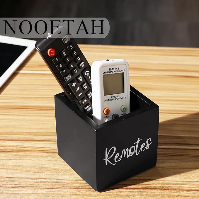 Remote Control Holder, Wooden TV Remote Holder for Table, Remote Organizer Caddy for Home Decor, Remote Box for Nightstand, Black Labeled "Remote", 1 Slot - 3.5 Inch