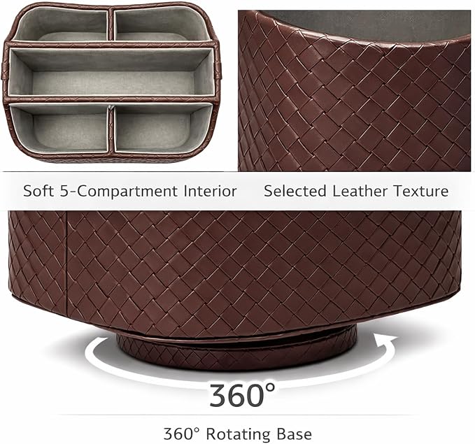 UnionBasic Rotating Desk Organizer, 360 Desk Spinning Caddy, Desktop TV Guide/Mail/Media/Remote Controller Holder Organizer, Woven Coffee