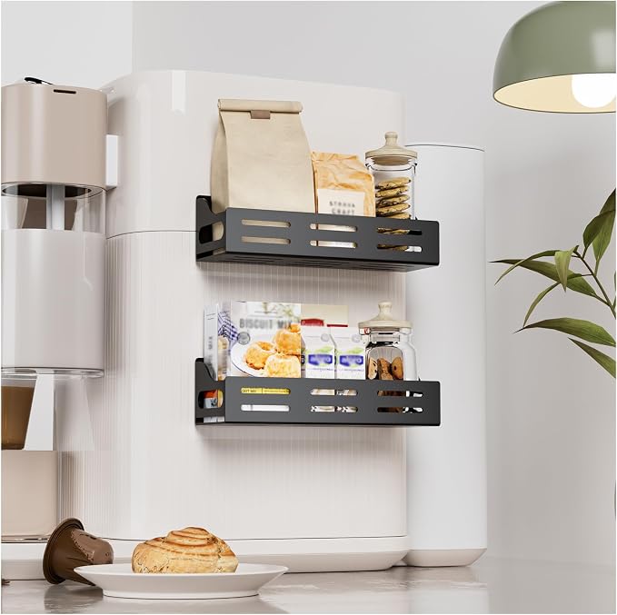 3 Pack Magnetic Spice Rack for Refrigerator with Paper Towel Holder, Magnetic Refrigerator Organizer, Strong Magnetic Fridge Shelf, Rustproof Side Fridge Storage Rack for Kitchen