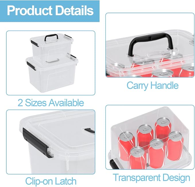 Wekioger 2 Pack Clear Plastic Storage Bins with lids, 6 Quart & 12 Quart Container Boxes