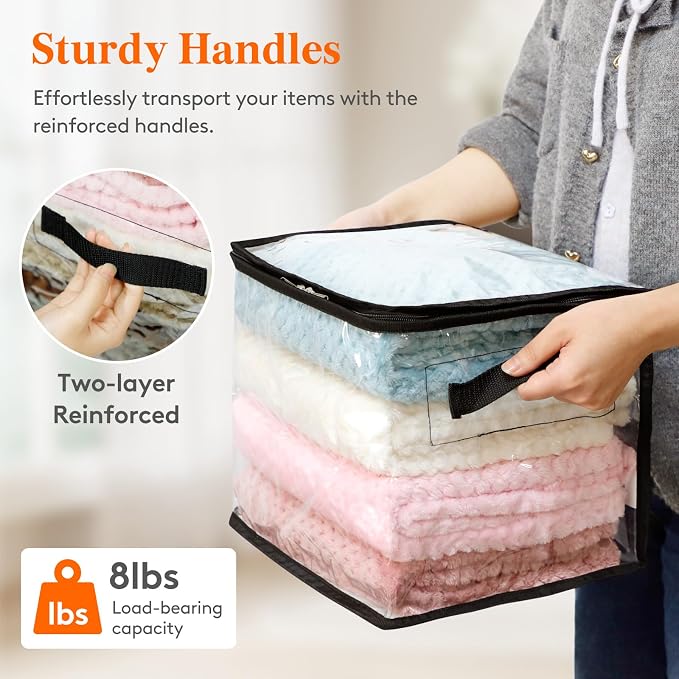 Lifewit 4 Pack Clear Clothes Storage Bags, Sweater Storage with Zipper, 18L Vinyl Foldable Moving Bags, Storage Container for Blankets Bed Sheet Sweater Yarns