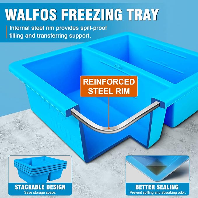 Walfos Extra-Large Silicone Freezing Tray with Lid, 1-Cup Freezer Tray for Soup, Silicone Freezer Container For Storing and Freezing, Broth, Sauce and Ice, 2 Pack