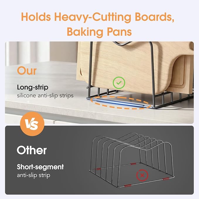 ORDORA 2 Pack Cutting Board Holder Stand Rack Organizer for Cabinet, 5mm Wire Storage Rack for Countertop, Baking Cookie Sheet Pan Organizer inside Cabinet, Chopping Board Holder for Pots and Skillets
