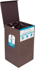 BirdRock Home Single Laundry Hamper with Lid and Removable Liner | Linen | Easily Transport Laundry | Foldable Hamper | Cut Out Handles