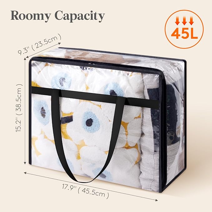 Lifewit 8 Pack Clear Clothes Storage Bags, 45L Plastic Blanket Storage Bag, Vinyl Foldable Moving Bags with Zipper, Closet Organizers and Storage Containers for Bedding, Duvet, Comforter