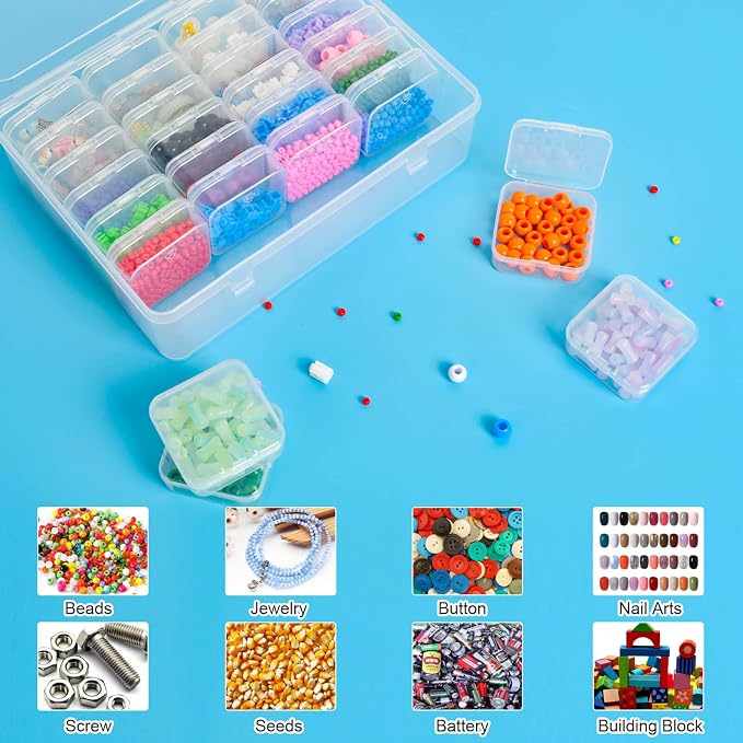 Bead Organizer Box, 84Pcs Small Clear Plastic Storage Containers, 3 Large Craft Organizer Boxes, 3 Sheets Label, Mini Parts Storage Solution for Beading Jewelry Making Diamond Arts Screws Seeds