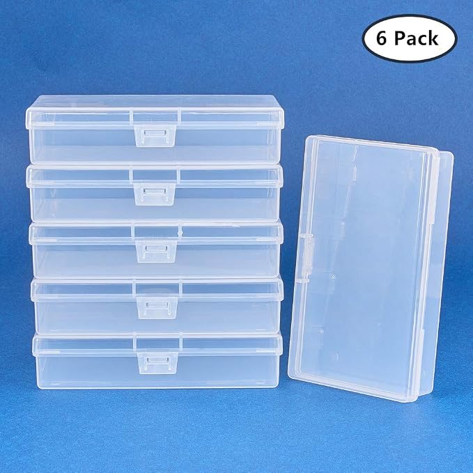 BENECREAT 6 Pack 5.2x3x1.18 Clear Plastic Box Clear Storage Case Collection Organizer Container with Hinged Lid for Organizing Small Parts Epoxy Resin Pendant Office Supplies