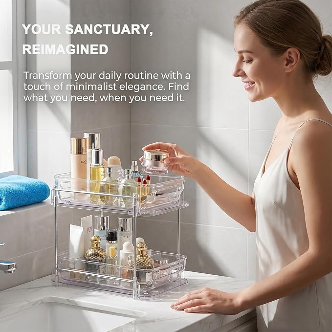2-Tier bathroom cabinet organizer, bathroom organizers and storage with Adjustable Removable Dividers,Under Sink Organizing,Under Sink and Pull-Out Cabinet Organizer for Kitchen and Pantry Storage