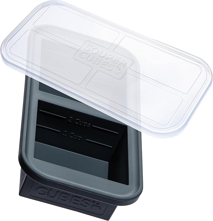 Souper Cubes 2 Cup Silicone Food Freezer Mold, Charcoal, 1-Pack | 100% Platinum-Cured Silicone Freezer Cube, Oven and Microwave Safe, Perfect for Freezing Lasagna, Casseroles and More