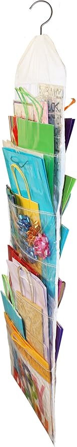 Gift Bag Organizer - Storage for Gift Bags, Bows, Ribbon and More - Organize Your Closet with this Hanging Bag & Box to Have Organization with Clear Pockets by Jokari | Preserve Over 150 Present Bags plus, Tissue Paper, Ribbons, Bows, Tags, Greeting Ca...
