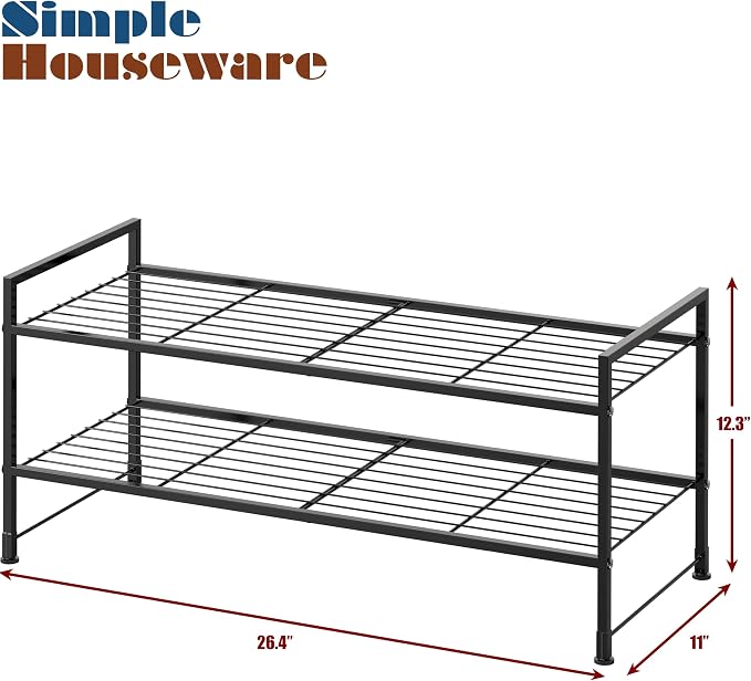 Simple Houseware 2-Tier Stackable Wire Shoes Rack, Black