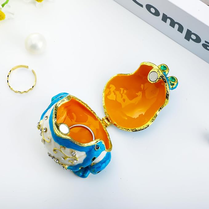 YU FENG Hinged Frog Trinket Jewelry Box Crystal Jeweled Small Cute Frog Animal Figurines Collectible