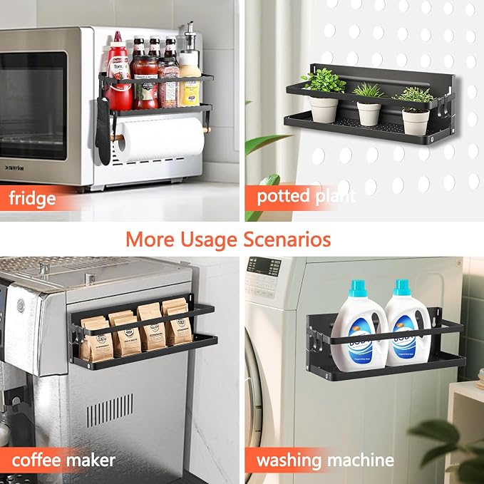 Magnetic Shelf with Paper Towel Holder | For Fridge/Washing Machine/Garage, Kitchen Spice Rack for Refrigerator, Wall Mount Storage Organizer