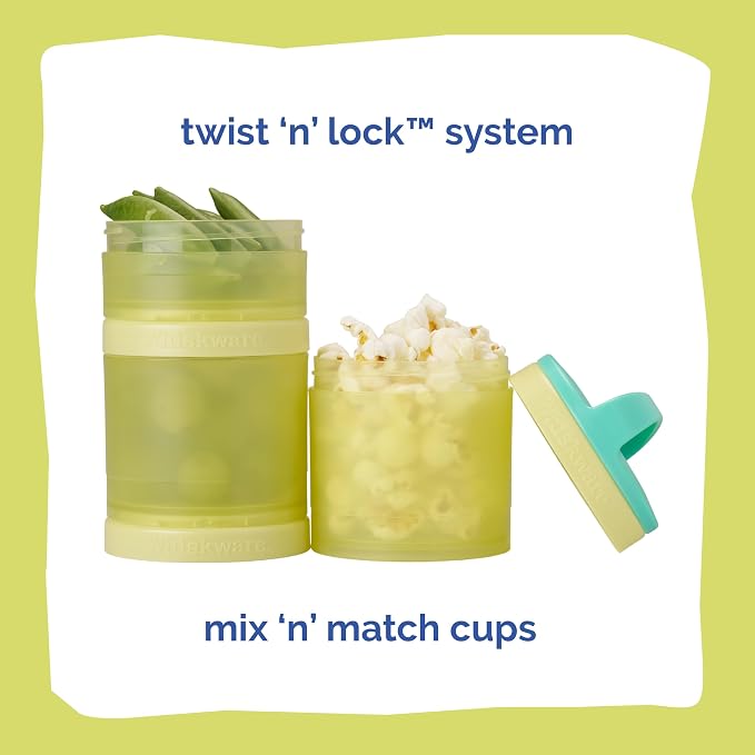 Whiskware Stackable Snack Containers for Kids and Toddlers, 3 Stackable Snack Cups for School and Travel, Teal/Yellow