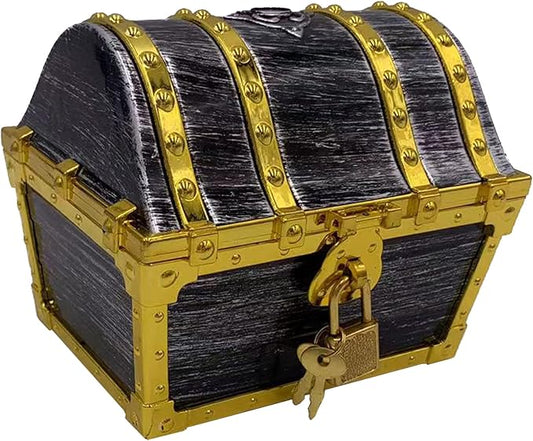 Kids Pirate Treasure Chest Storage Box,Golden Border Decorative Pirate Chest with Lock and Key for Kids Birthday,Halloween, Christmas Pirate Party Favors