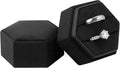 DesignSter Velvet Jewelry Ring Box,2 Slots Jewelry Ring Gift Box Vintage Ring Display Holder with Detachable Lid for Proposal, Engagement, Wedding, Ceremony(Black)