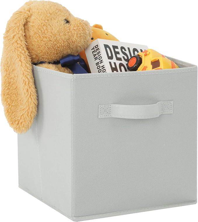 Stero Fabric Storage Bins 6 Pack Fun Colored Durable Storage Cubes with Fabric Handles Foldable Cube Baskets for Home, Kids Room, Closet and Toys Organization Gray