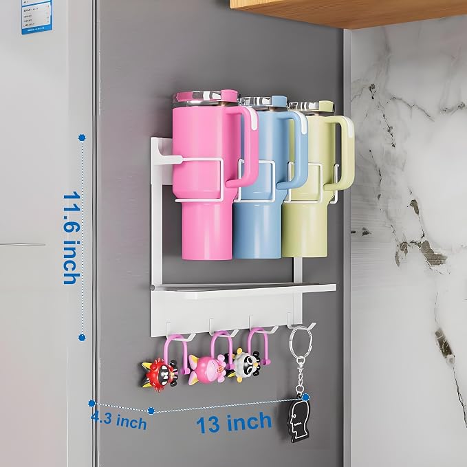EASTTOWEST Magnetic Cup Storage Organizer Holder for Stanley 30/40 oz Tumbler,Strong Magnetic Rack for Fridge (White, 3CUPS)