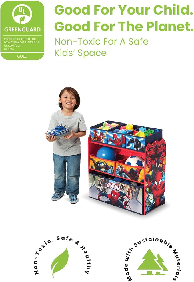 Delta Children Toy Organizer, 6 Bin | Greenguard Gold Certified | Spider-Man | Pack of 2