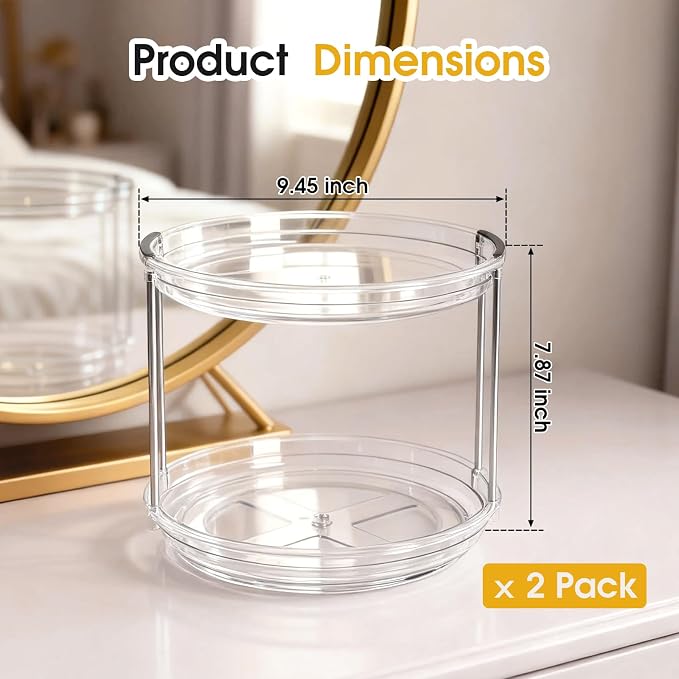 2 Pack Medicine Cabinet Organizer, Rotary Turntable Organizer for Medicine and Vitamin Bottles, Under Sink Organizer for Medicine, Bathroom Cabinet Storage, Easy Assembly, Transparent Clear