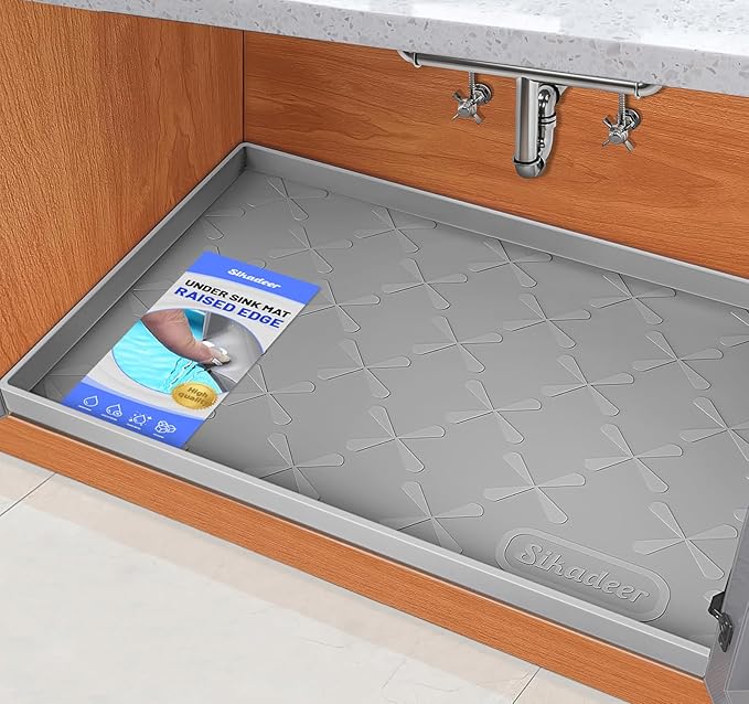 SIKADEER 31" x 22" Under Sink Mat Waterproof, Silicone Mat Kitchen Drawer Shelf and Cabinet Liner, Sink Protector for Kitchen Organizers and Storage, Boot Tray Pet Food Mats
