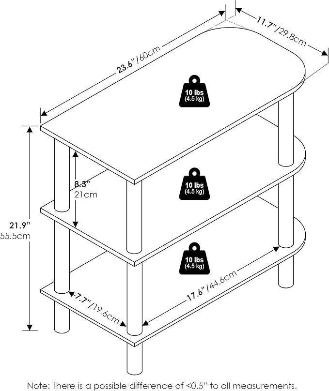 Furinno Turn-N-Tube Shoe Rack, 3-Tier Narrow Shoe Organizer, Shoe Rack Storage with Curved Freestanding Organizer, 11.7 x 23.6 x 21.9, for Closet Entryway, Office, Garage, Dark Espresso