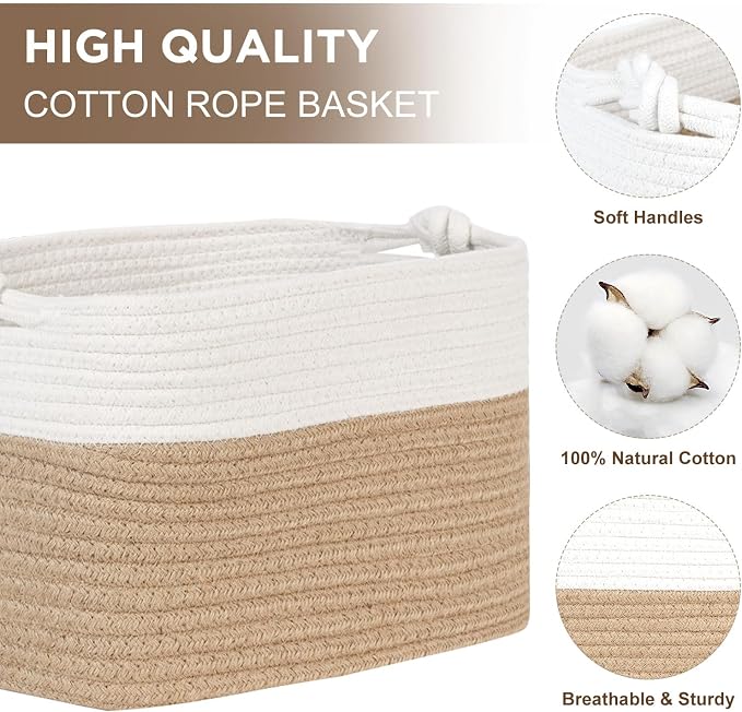 Temary Woven Storage Baskets, Set of 3 Rope Baskets for Storage Clothes, Towels, Versatile Boho Storage Bins (Jute, 13"x9.8"x8.5")