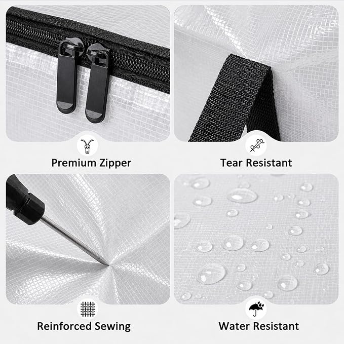 Songrey Heavy Duty Moving Bags, 12 Pack Large Storage Bags with Zipper & Handles, Waterproof Totes Bags for Clothes Packing, Moving, College Supplies, Home Organization