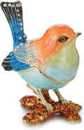 Hand Painted Enamel Robin Bird Trinket Box for Home Decor, Hinged Jewelry Organizer for Ring Earrings, Unique Figurine Keepsake Collectible Personalized Handmade Ornament Gifts (Multi-Sparrow)